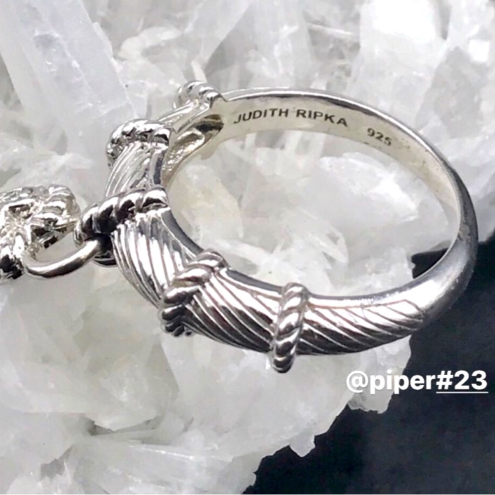 Judith Ripka Diamonique Heart Love Charm Sterling Silver Ring - Picture 6 of 12